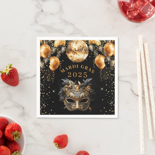 Elegant Zwart Goud Glitter Mardi Gras 2025 Servet (Insitu)