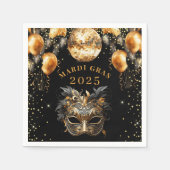 Elegant Zwart Goud Glitter Mardi Gras 2025 Servet (Voorkant)