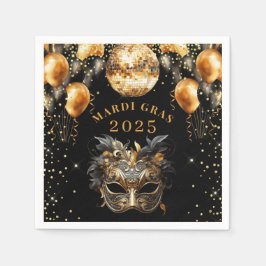 Elegant Zwart Goud Glitter Mardi Gras 2025 Servet