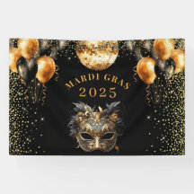 Elegant Zwart Goud Glitter Mardi Gras 2025