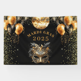 Elegant Zwart Goud Glitter Mardi Gras 2025 Spandoek
