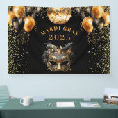 Elegant Zwart Goud Glitter Mardi Gras 2025 Spandoek (Beurs)