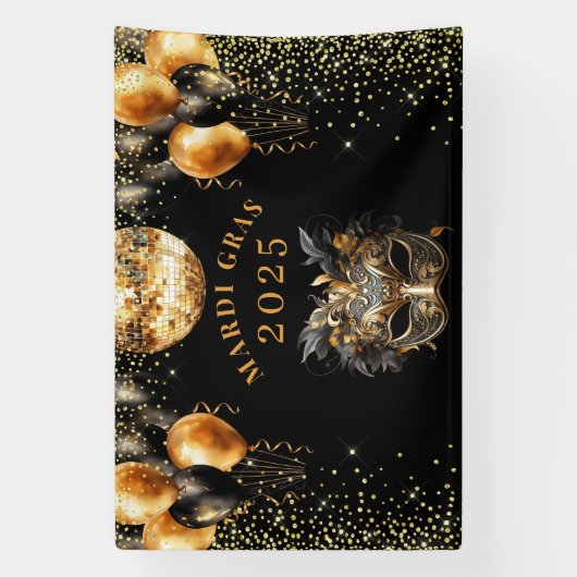 Elegant Zwart Goud Glitter Mardi Gras 2025 Spandoek (Verticaal)