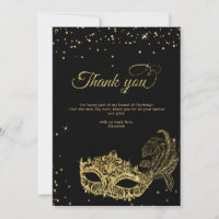 Elegant Zwart Goud Glitter Masquerade Bedankt