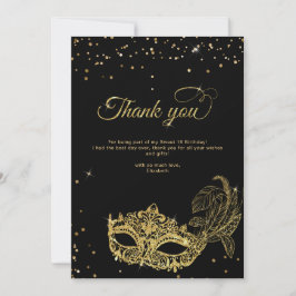 Elegant Zwart Goud Glitter Masquerade Bedankt