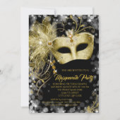 Elegant Zwart Goud Glitter Masquerade Party Kaart (Voorkant)