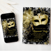 Elegant Zwart Goud Glitter Masquerade Party Kaart