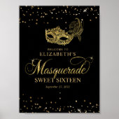 Elegant Zwart Goud Glitter Masquerade Party Poster (Voorkant)