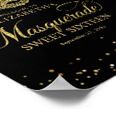 Elegant Zwart Goud Glitter Masquerade Party Poster (Hoek)