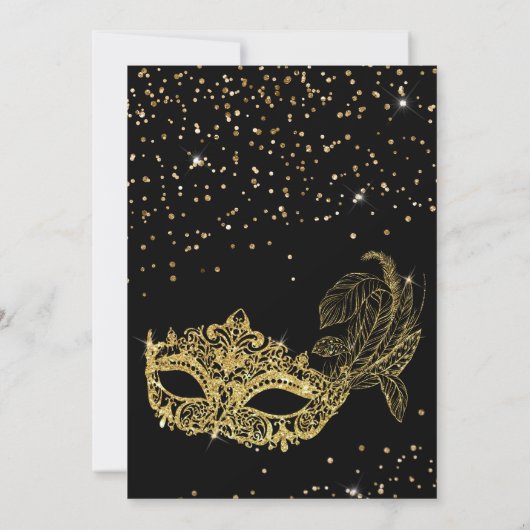 Elegant Zwart Goud Glitter Masquerade Sweet 16 Kaart (Achterkant)