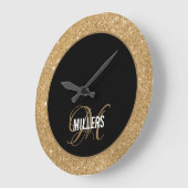 Elegant zwart goud glitter monogram grote klok (Hoek)