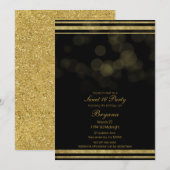 Elegant Zwart Goud Glitter Sparkle Sweet 16 Party Kaart (Voorkant / Achterkant)