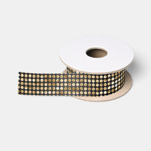 Elegant Zwart & Goud Glitter Stippen Patroon Satijnen Lint