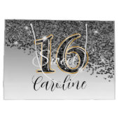 Elegant Zwart & Goud Glitter Sweet 16 Verjaardag Groot Cadeauzakje (Achterkant)