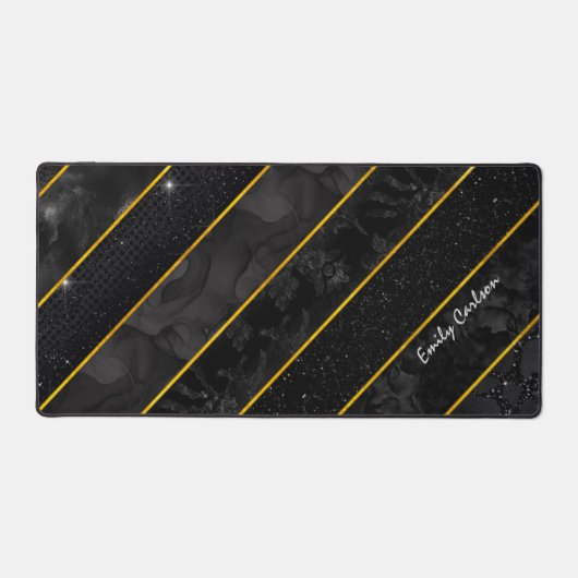 Elegant zwart goud glitterij geometrisch bureaumat (Voorkant)