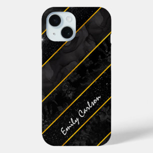 Elegant zwart goud glitterij geometrisch iPhone 15 case