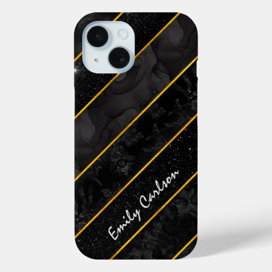 Elegant zwart goud glitterij geometrisch Case-Mate iPhone case (Achterkant)