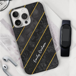 Elegant zwart goud glitterij geometrisch iPhone 16 pro hoesje