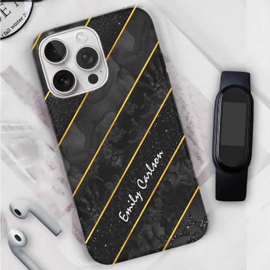 Elegant zwart goud glitterij geometrisch Case-Mate iPhone case