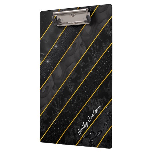 Elegant zwart goud glitterij geometrisch klembord (Links)