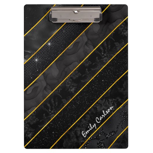 Elegant zwart goud glitterij geometrisch klembord (Voorkant)