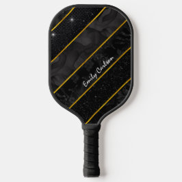 Elegant zwart goud glitterij geometrisch pickleball paddle