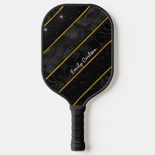 Elegant zwart goud glitterij geometrisch pickleball paddle (Voorkant)