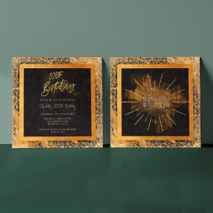 Elegant Zwart Goud Glitters 100ste Verjaardagsfees Kaart