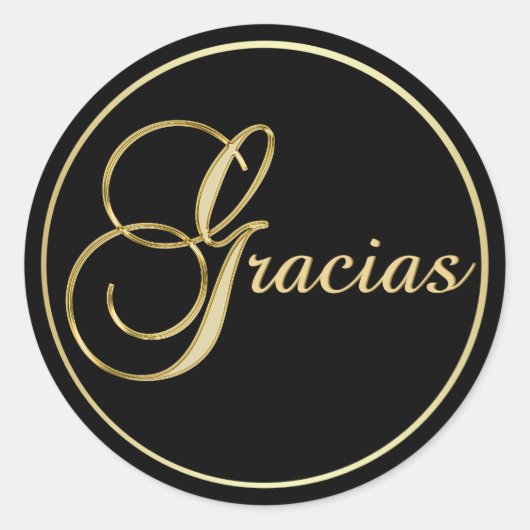 Elegant Zwart Goud GRACIAS Envelop Favor Ronde Sticker (Voorkant)