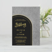 Elegant zwart goud grijs huwelijk uitnodiging (Staand voorkant)