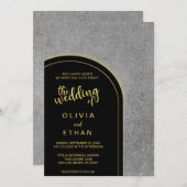 Elegant zwart goud grijs huwelijk uitnodiging (Voorkant / Achterkant)