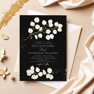 Elegant zwart goud groen Eucalyptus bruiloft Kaart