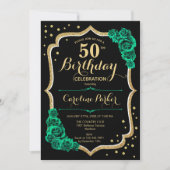 Elegant Zwart Goud Groen Foto 50e Verjaardag Kaart (Voorkant)