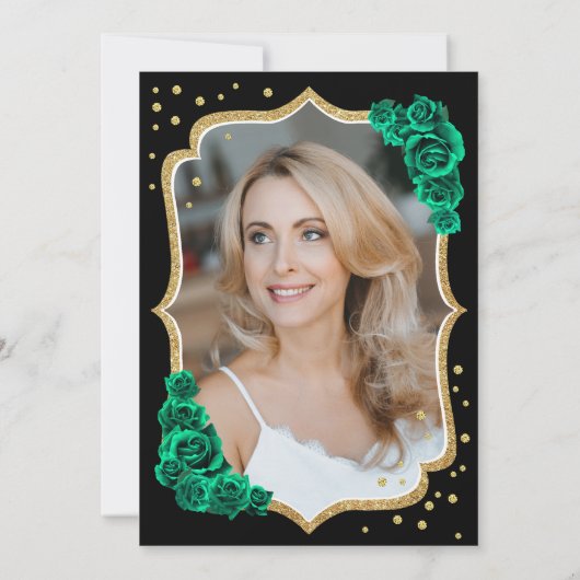 Elegant Zwart Goud Groen Foto 50e Verjaardag Kaart (Achterkant)