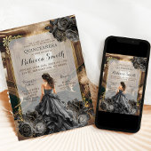 Elegant Zwart Goud Grote Balzaal Prinses 15 Años Kaart