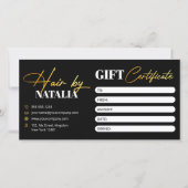 Elegant Zwart Goud Haar Salon Cadeaubon (Voorkant)