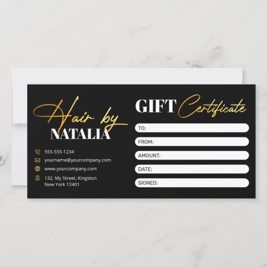 Elegant Zwart Goud Haar Salon Cadeaubon (Voorkant)