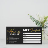 Elegant Zwart Goud Haar Salon Cadeaubon (Staand voorkant)