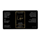 Elegant Zwart & Goud Haarolie Dropper Flessenetike Etiket (Voorkant)