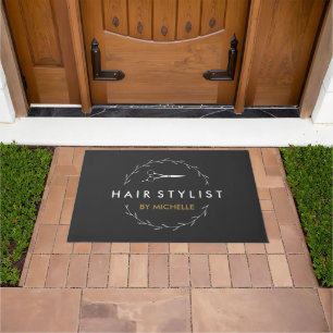 Elegant Zwart Goud Haarstylist Salon Naam Deurmat