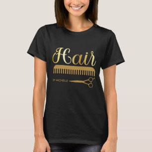 Elegant Zwart Goud Haarstylist Salon Naam T-shirt