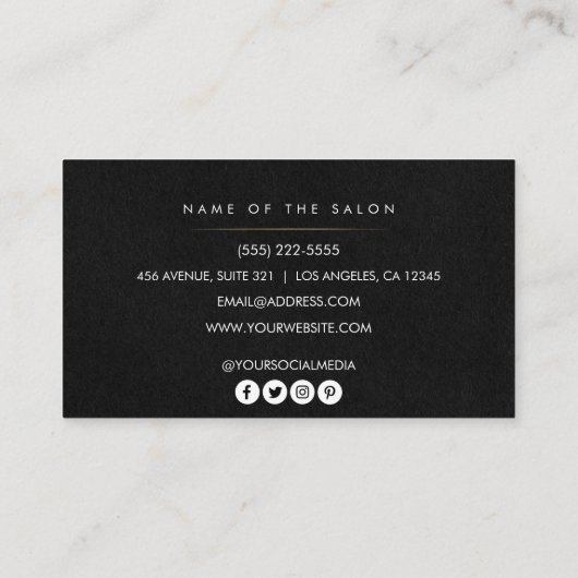 Elegant Zwart Goud Haarstylist Schaar Minimalist Visitekaartje (Achterkant)