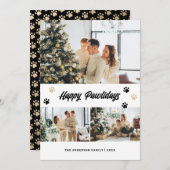 Elegant Zwart Goud Happy Pawholidays Kerst Kaart (Voorkant / Achterkant)
