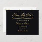 Elegant Zwart & Goud Hart Bloei Save the Date Aankondigingskaart (Voorkant / Achterkant)