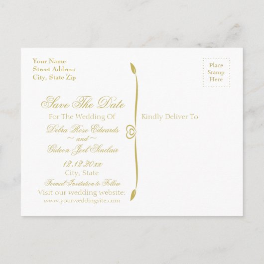 Elegant Zwart & Goud Hart Bloei Save the Date Aankondigingskaart (Achterkant)