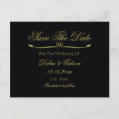 Elegant Zwart & Goud Hart Bloei Save the Date Aankondigingskaart (Voorkant)