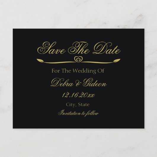Elegant Zwart & Goud Hart Bloei Save the Date Aankondigingskaart (Voorkant)