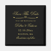 Elegant Zwart & Goud Hart Bloei Save the Date Magneet (Voorkant)