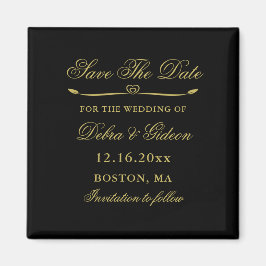 Elegant Zwart & Goud Hart Bloei Save the Date Magneet