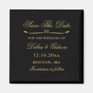 Elegant Zwart & Goud Hart Bloei Save the Date Magneet